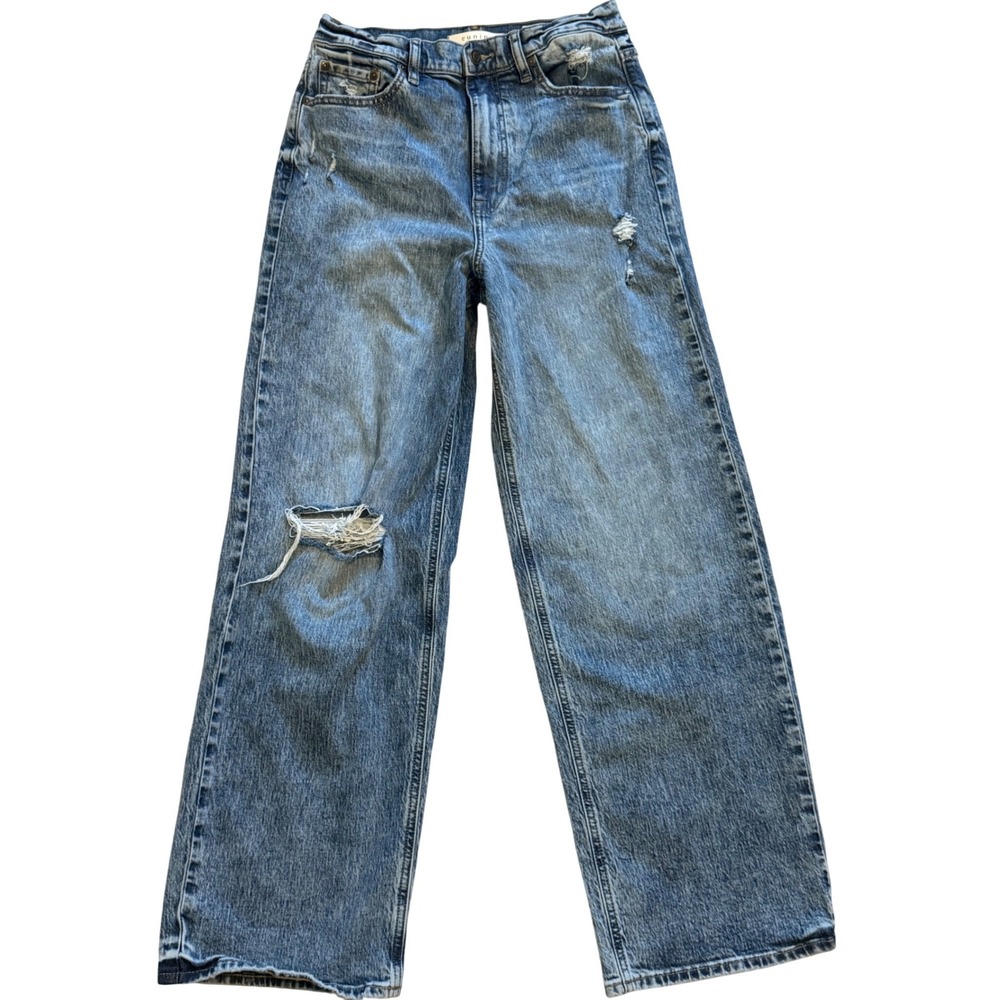 Eunina Ryder Ultra High Rise Baggy Jeans Distressed Wide Leg Size 7/28 EUC